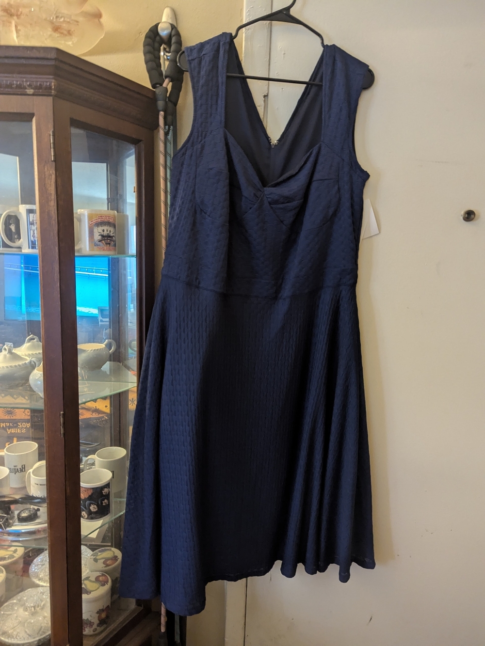 Bettie Page Navy Textured Sleeveless Midi Dress
